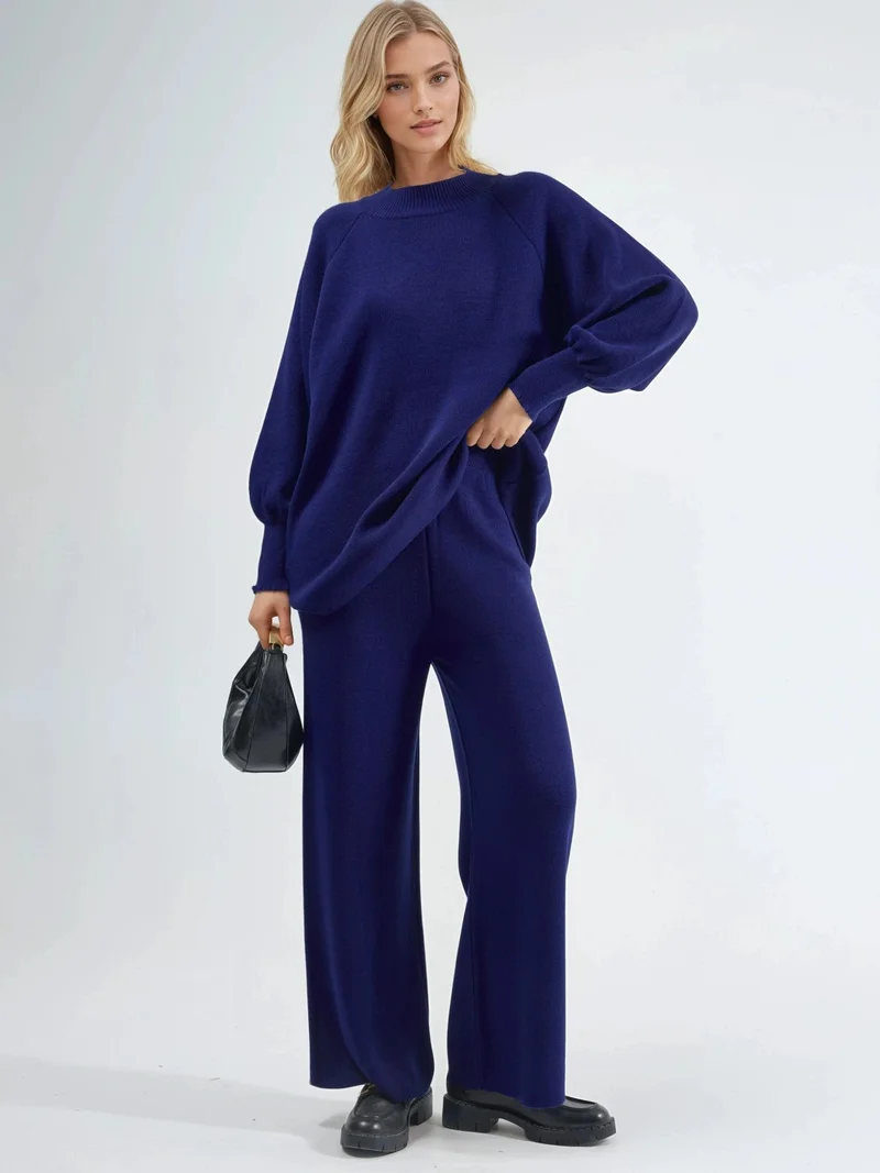 MY FASHION Oversized Sweater & Slit Detailed Pants Knit Co-ord Set